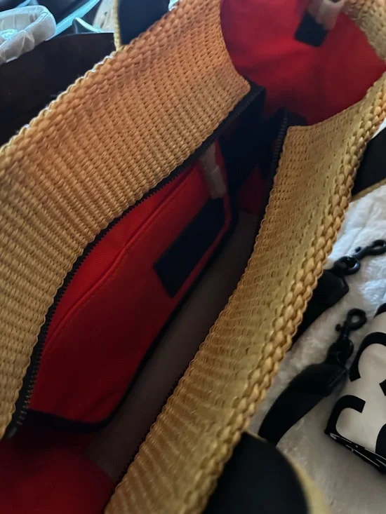 Marc Jacobs Straw Tote Bag with Black Trim and Logo - Picture 5 of 6